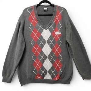 MINGA London V-Neck Argyle Jumper Sweater Womens XL Oversized Slouchy Preppy